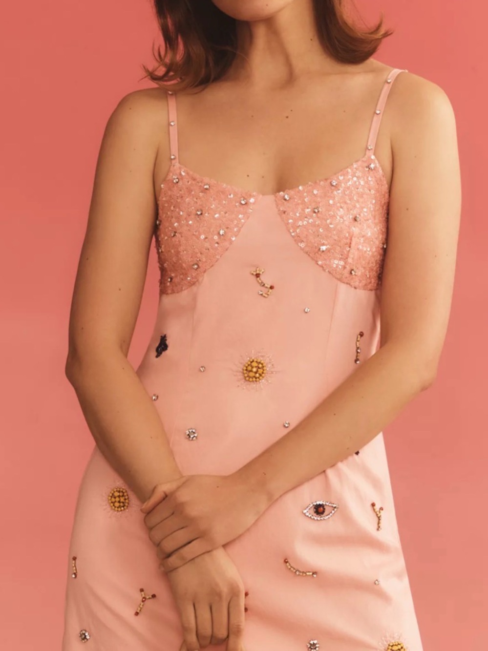 Anthropologie - Verb Embellished Pink Mini Dress